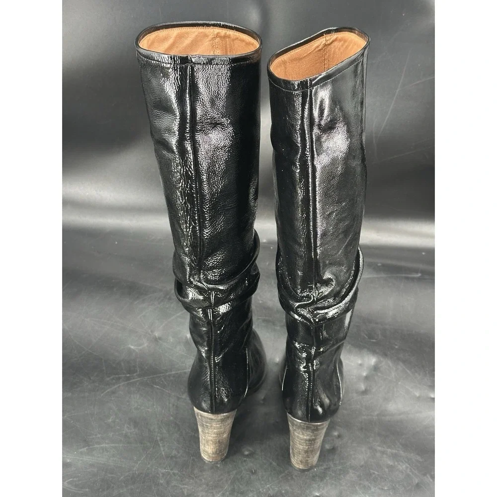 Free People Tennison Black Patent Leather Knee High Slouch Boots Sz EU 38 US 7.5